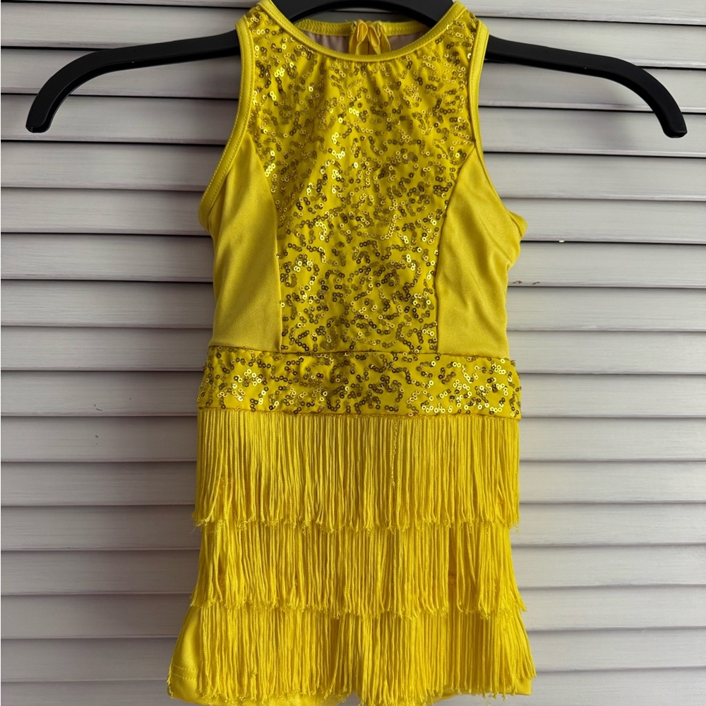Weissman Sparkling Yellow Fringe Costume with Shorts
